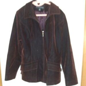 Gallery: Brown lined jacket velvet feel. Size XS. Made in Thailand.